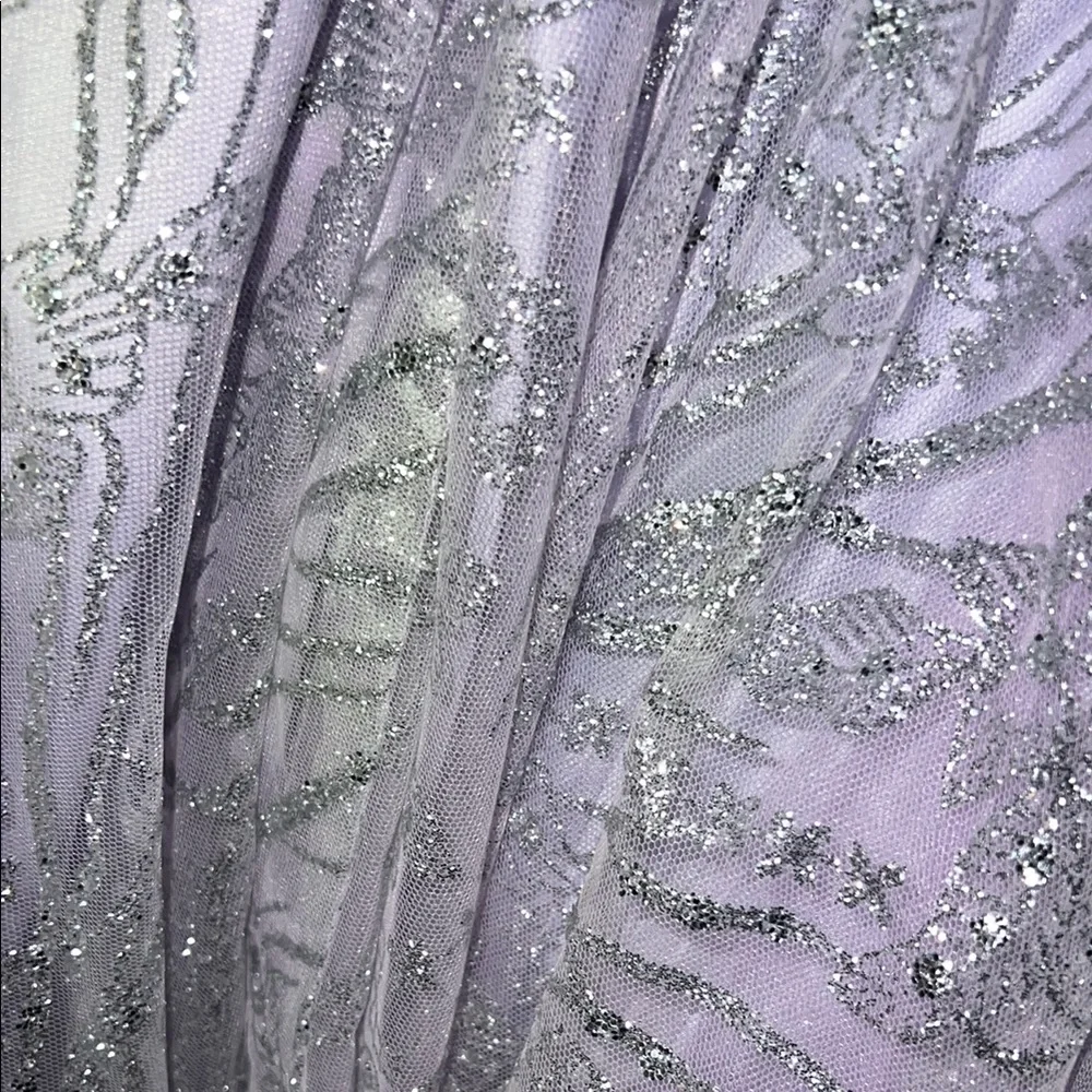 Elegant Pastel Purple Ballgown with Sheer Details, corset waist, silver glitter - Picture 7 of 11